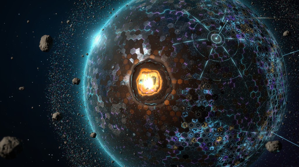 The shattered industrial planet Aetheris inside its asteroid field