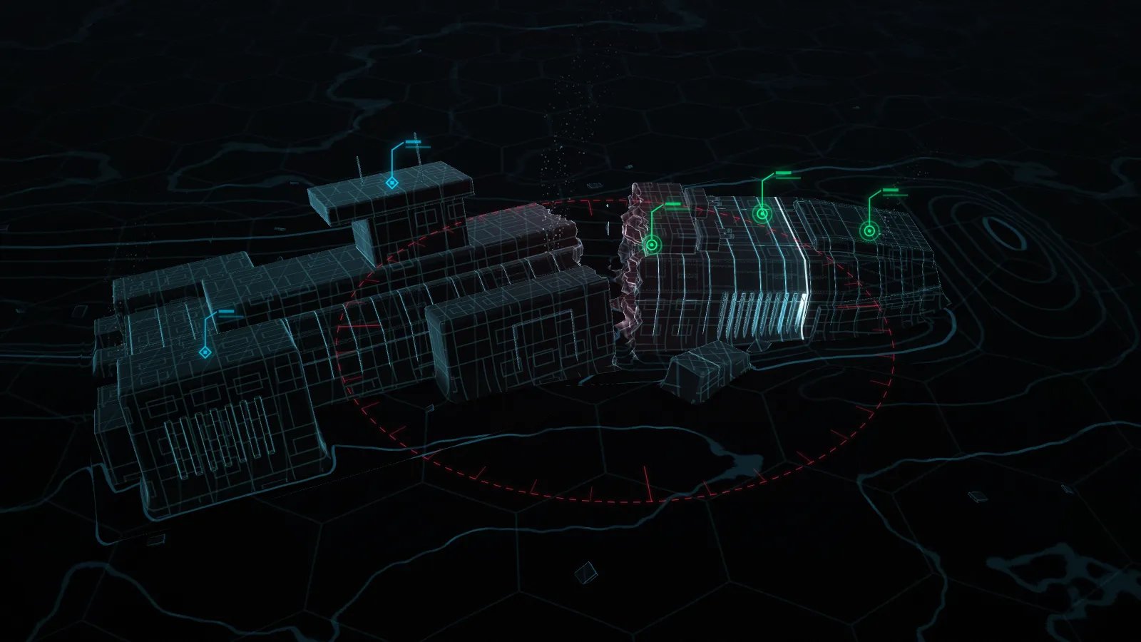 Illustration: a crashed Ark broken in two, with survivors and technology tickets marked